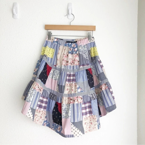 NWT Lapin House skirt patchwork blue & pink cotton high-low size 8 years - Picture 3 of 11